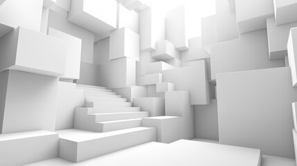 Abstract White Cubic Architecture Staircase Ascent