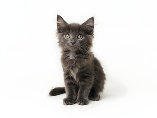 Captivating Portrait of a Fluffy Gray Kitten Sitting Curiously