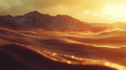 Naklejka premium Fiery sunlight dances across ocean waves, casting trails of golden light on the water's surface in a mesmerizing display.