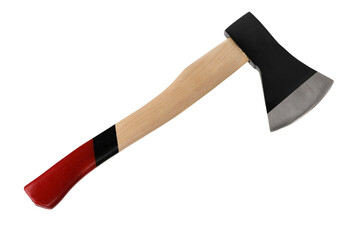 Axe with wooden handle.