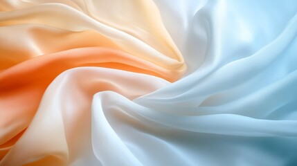 Obraz premium Soft folds of pastel fabric blend seamlessly, illustrating elegance and calm with a mix of orange, cream, and blue hues.