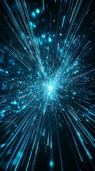 Blue light streaks, cosmic burst, dark background, futuristic design