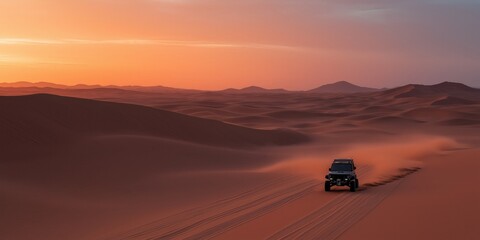 A futuristic rover navigating an alien desert