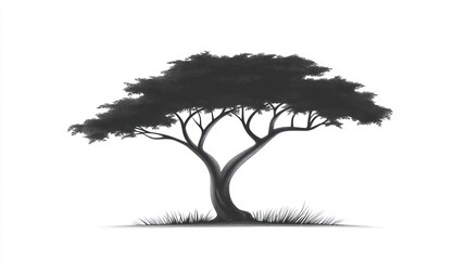 Acacia tree silhouette, savanna background, nature illustration, design element