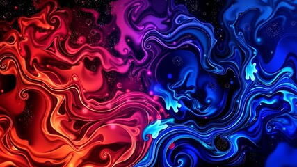 Abstract swirling vibrant red and blue liquid paint texture background design ideal for websites, posters, and digital art.