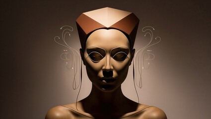 Futuristic abstract sculpture of a woman with geometric features and delicate lines