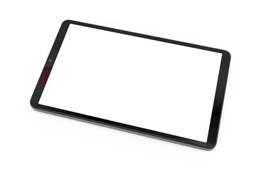 Hand holding Blank screen tablet. Digital tablet with isolated screen in male hands. digital tablet with empty display. Copy space and clipping Path. Isolated on white background.