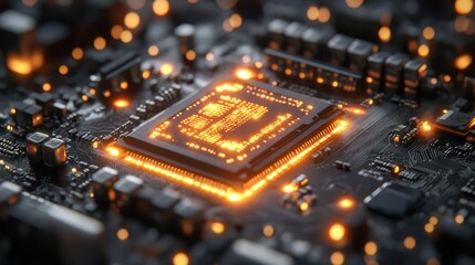 Illuminated Microchip: A Close-Up View of Advanced Technology