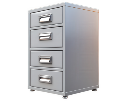 metal filing cabinet with four labeled drawers, ideal for office organization and storage. Its sleek design adds modern touch to any workspace