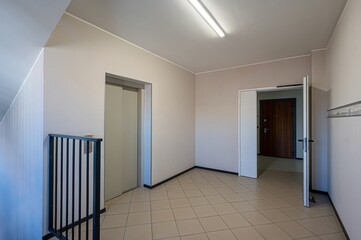 interior apartment public place, house entrance. doors, walls, staircase corridors