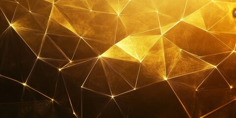 Golden Geometric Pattern with a Network of Interconnected Lines and Nodes, Abstract Background