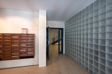 interior apartment public place, house entrance. doors, walls, staircase corridors