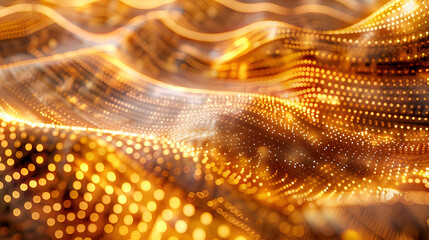 Abstract representation of flowing light patterns with a golden hue.
