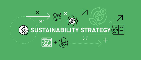 Sustainability Strategy conceptual eco environment new technology planning nature power energy optimization sustainable development design icon outline set collection