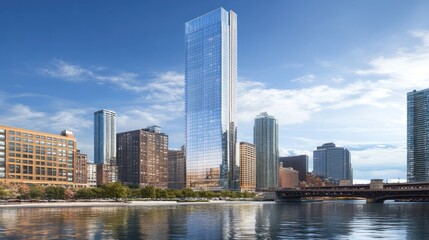 Obraz premium Stunning Chicago Skyline: Modern Architecture and Riverfront Beauty