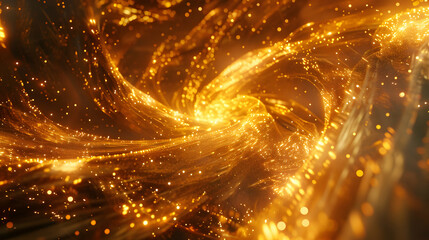 Naklejka premium A swirling, luminous abstract design with golden hues and sparkling elements.