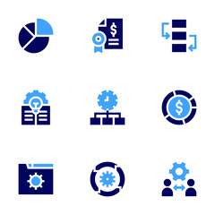 Management icon set. Bold style. Duotone colors. iteration, settings, workflow, loan, data management, idea, money management, time management, team management