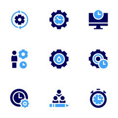 Management icon set. Bold style. Duotone colors. time management, work in progress, management, content management, time, oil industry