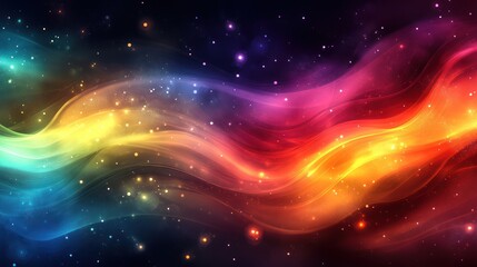 Obraz premium Cosmic rainbow wave, stellar background, digital art, website banner