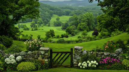 Serene valley view from garden gate