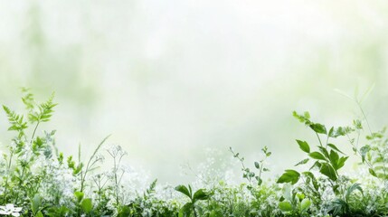 Obraz premium Lush Greenery and Delicate Flowers Against a Soft Background