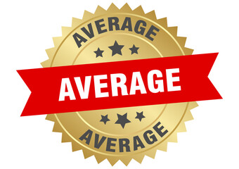 average. average round red and gold label isolated on transparent background