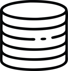 Database icon, cylindrical shape, stacked disks, data storage symbol, minimalist design, black and white illustration, simple lines, tech concept, server stack, digital information, computer hardware,