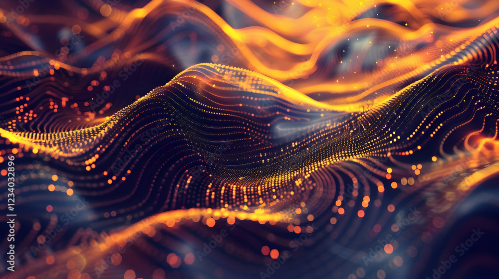 Poster abstract representation of flowing waves with vibrant colors and intricate patterns.