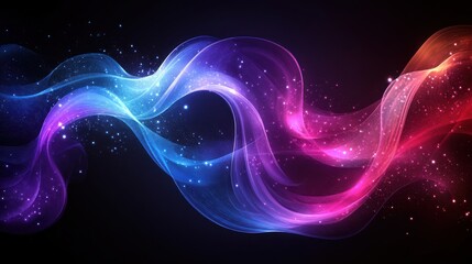 Fototapeta premium Colorful light wave flowing dark space, glitter background, website banner