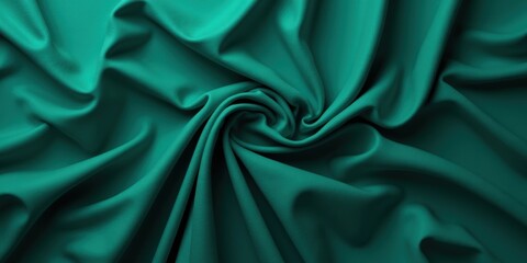 Fototapeta premium Teal-green fabric reveals a smooth, rich texture. Its deep, vibrant hue contrasts beautifully against darker greens, offering a captivating visual interplay