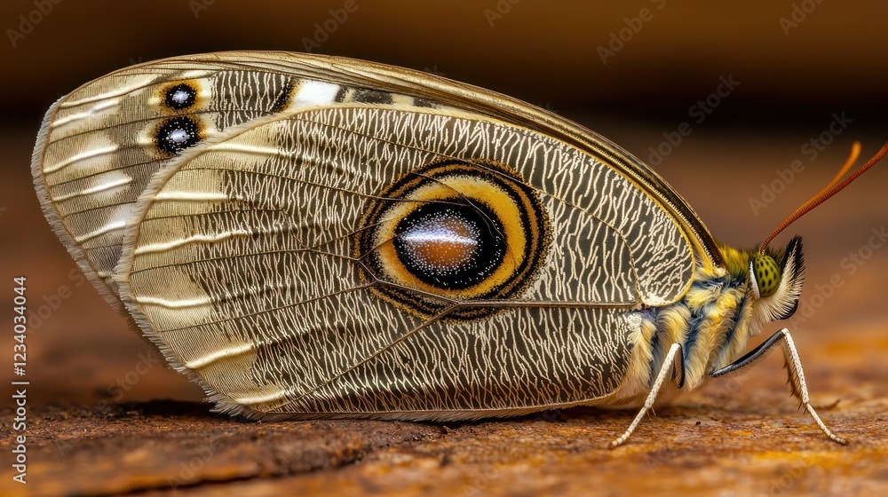 Poster A close-up of a beautifully patterned butterfly displaying intricate eye-like markings on its wings.