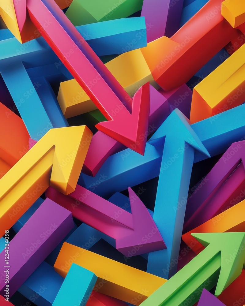 Poster a vibrant collection of colorful arrows arranged in a dynamic, abstract pattern, symbolizing directi