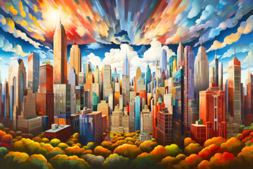 City Landscape Concept Abstract Colorful Scenery Painting