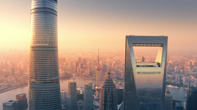 Sunset architectural landscape and skyline in Shanghai