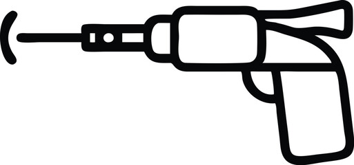 Minimalist line drawing, power drill, simple black outline, white background, iconic tool design, hardware store graphic, DIY equipment icon, clean vector illustration, single continuous line, industr