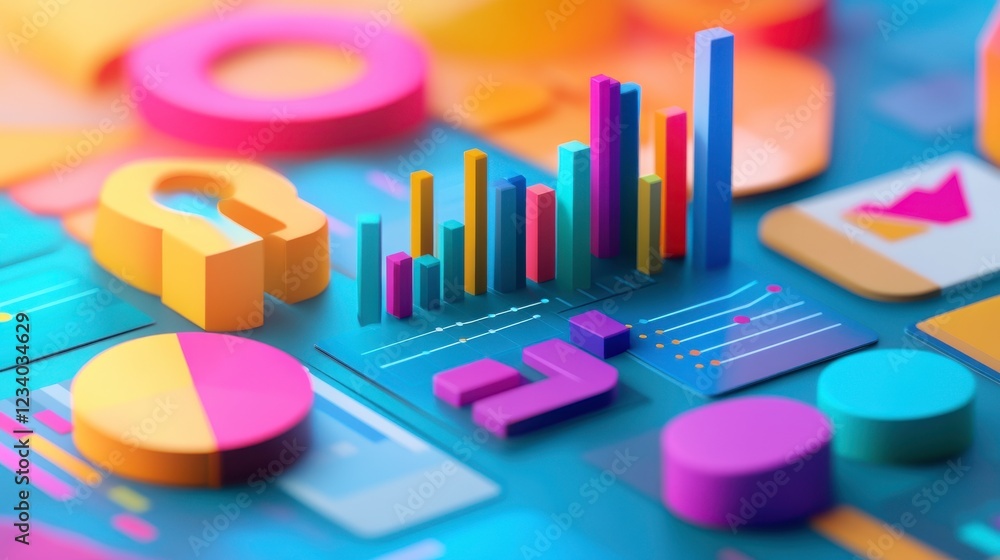 Poster a vibrant arrangement of colorful charts and graphs, showcasing data visualization and analytics in 