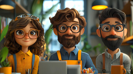 Team of 3d cartoon office workers