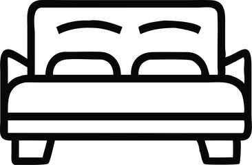 Simple line drawing, minimalist bed icon, black and white, geometric shapes, square headboard, rectangular mattress, abstract bedroom symbol, clean lines, flat design, vector graphic style, symmetrica