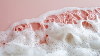 Fototapeta premium Creamy pink and white foam forms soft edges against a pastel background, evoking a soothing and dreamlike sensation.
