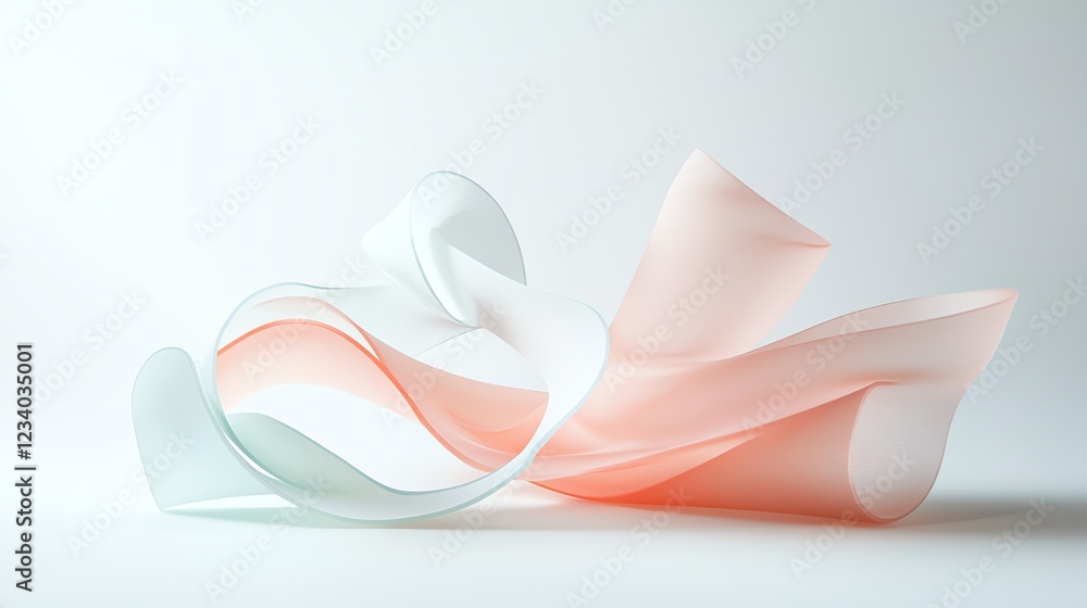 Poster abstract flowing curves in soft pastel colors creating a serene and minimalist art piece on a white 