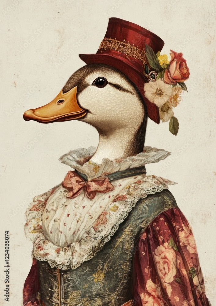 Canvas Prints Duck costumes wearing victorian fashion outfit animal painting human.