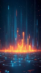 Obraz premium Futuristic Cityscape Of Glowing Lights, Circuit Board Background, Technology And Innovation