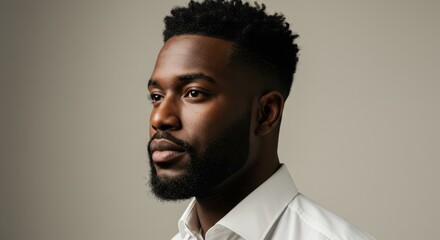 Obraz premium Professional Portrait of a Man in a White Shirt in Thoughtful Pose Highlighting Confidence and Style