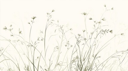 Delicate wildflowers swaying gently in a soft breeze against a light background, evoking tranquility