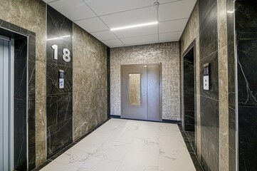 Russia, Moscow- May 27, 2020: interior apartment public place, house entrance. doors, walls,...