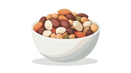 Bowl of Mixed Nuts and Seeds on White Background for Healthy Snacking