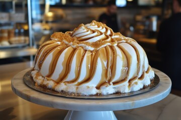 Modern Minimalist Baked Alaska Dessert on Sleek Cake Stand