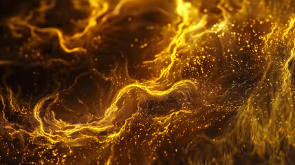 Abstract golden waves with shimmering particles creating a dynamic, fluid motion.