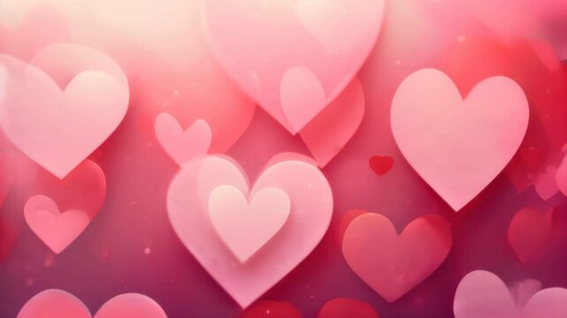 Many pink hearts floating and animated with a soft glowing effect, creating a dreamy and romantic atmosphere. Concept of love, Valentine's Day, and affection