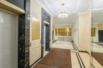 Russia, Moscow- May 27, 2020: interior apartment public place, house entrance. doors, walls, staircase corridors